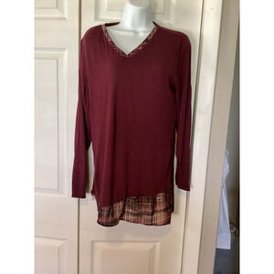 Women's Christopher & Banks Top Size P/L Burgundy Long Sleeve